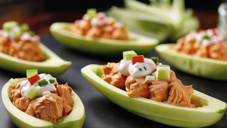 Buﬀalo Chicken Celery Boats