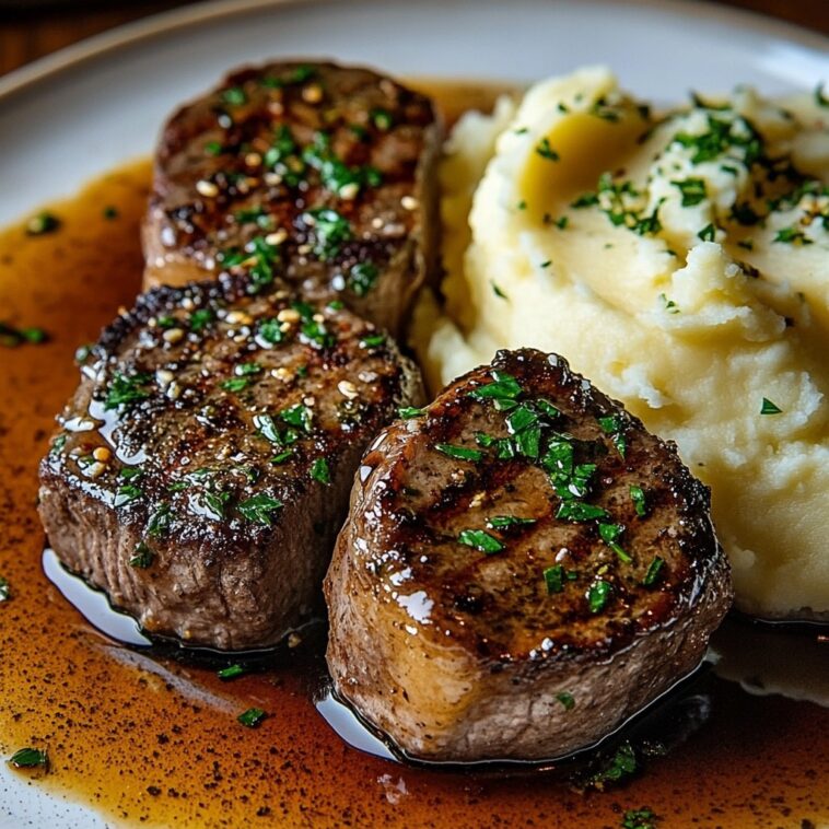 Garlic Butter Steak Bites with Mashed Potatoes